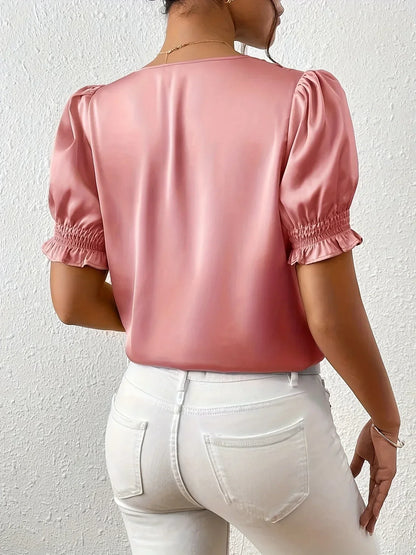 Abella™ | Elegant Blouse with V-Neck and Puff Sleeves