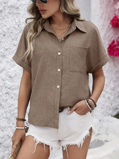 Avina™ | Elegant Short Sleeve Shirt with Pocket