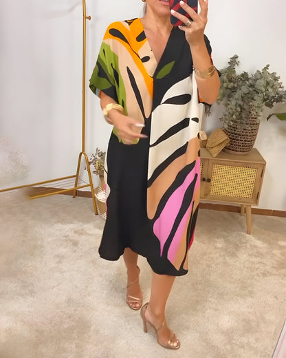 Marilyn - Casual dress with colorful foliage print for a fresh and natural look