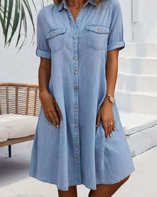 Marilyn - Midi Dress with Lapel Collar and Button