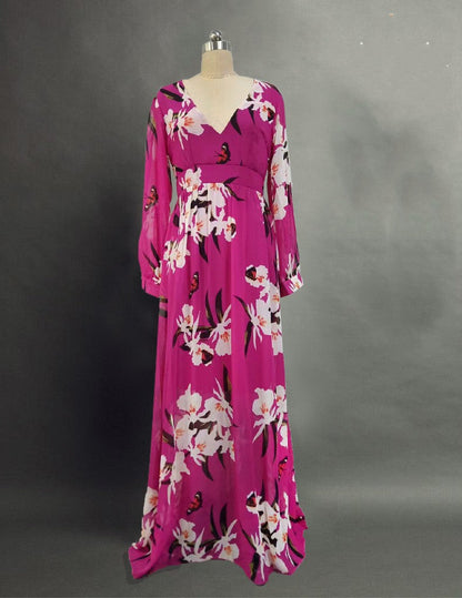 Noma Chiffon Dress – V-Neck & Long Skirt