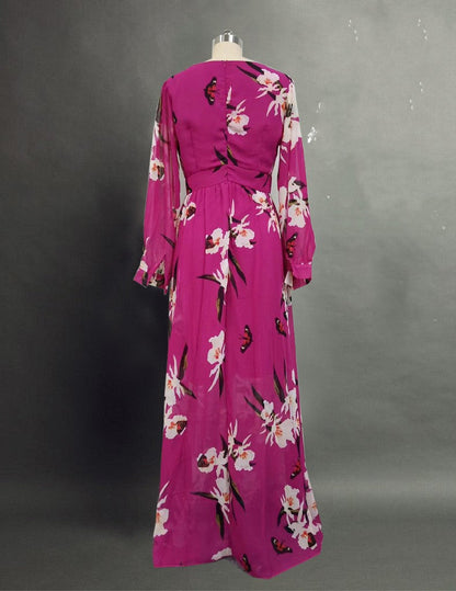 Noma Chiffon Dress – V-Neck & Long Skirt