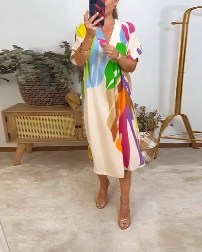 Marilyn - Casual dress with colorful foliage print for a fresh and natural look