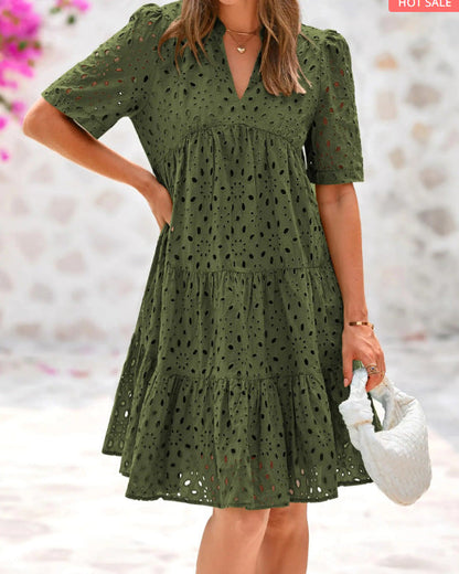 Vanda™| Chic Lace Ruffle Dress