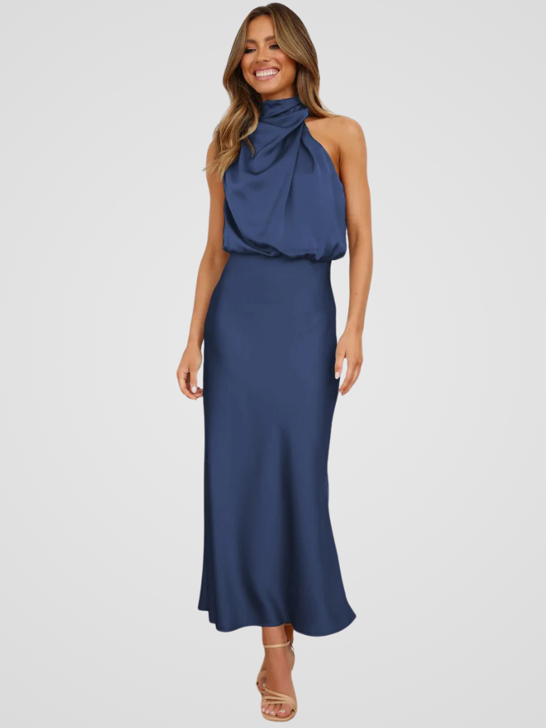 Élia™ | Midi dress with waterfall neckline and elegant draping