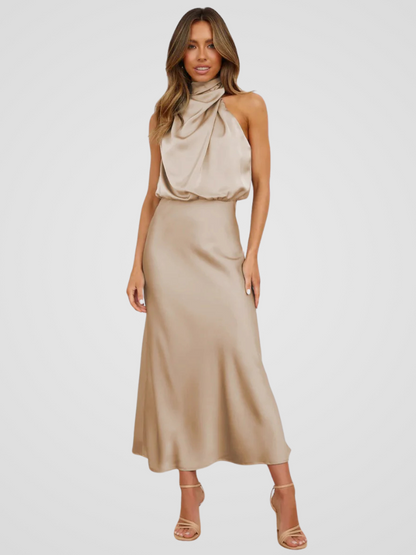 Élia™ | Midi dress with waterfall neckline and elegant draping