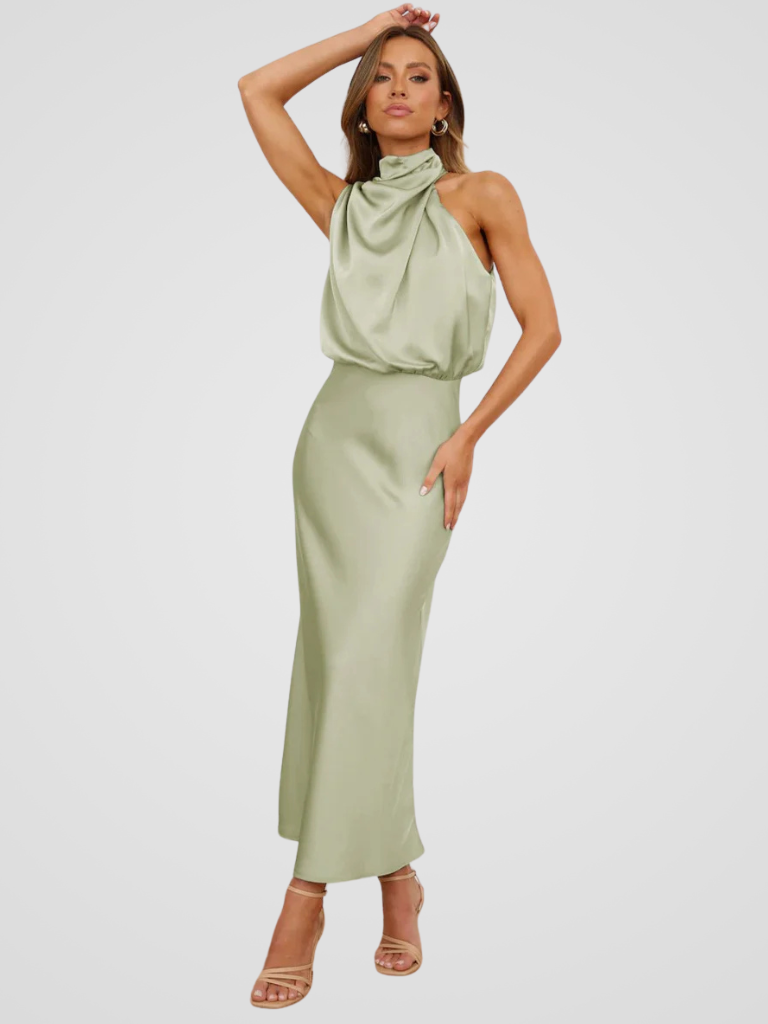 Élia™ | Midi dress with waterfall neckline and elegant draping