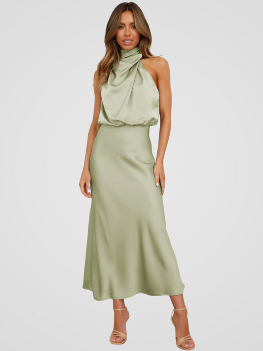 Élia™ | Midi dress with waterfall neckline and elegant draping