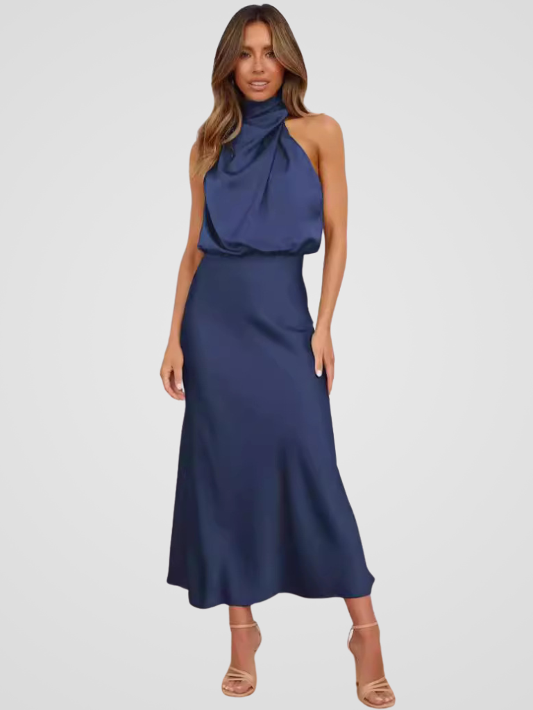 Élia™ | Midi dress with waterfall neckline and elegant draping