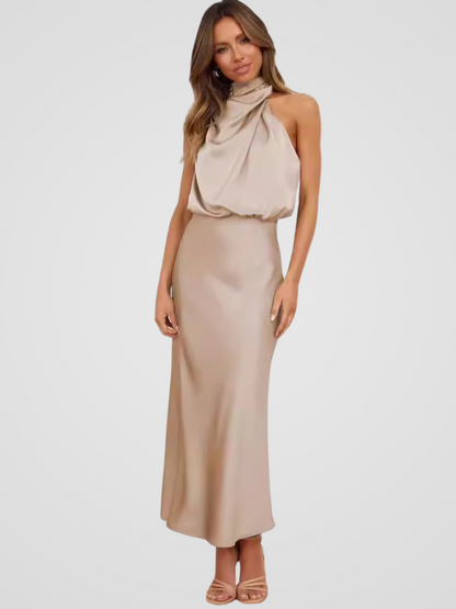 Élia™ | Midi dress with waterfall neckline and elegant draping