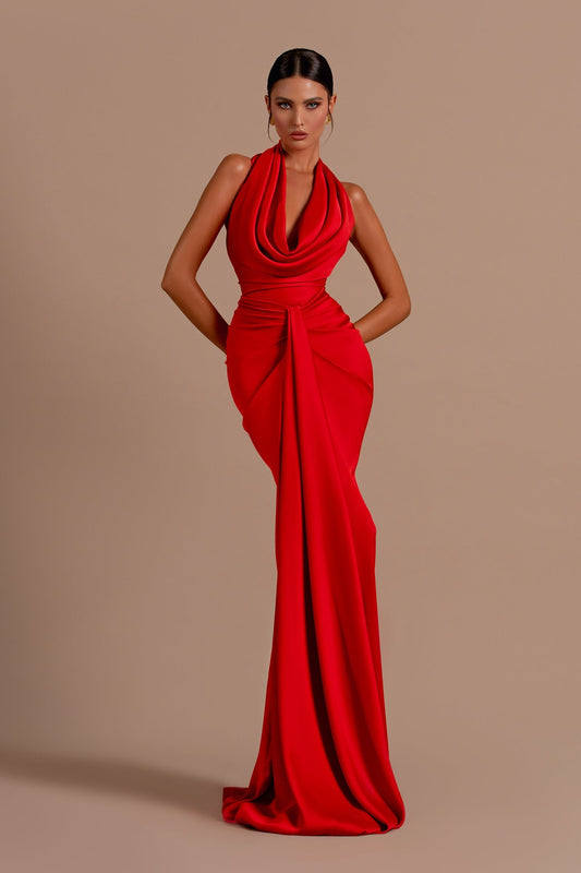 Carmella - Satin Halter Neck Backless Maxi Dress