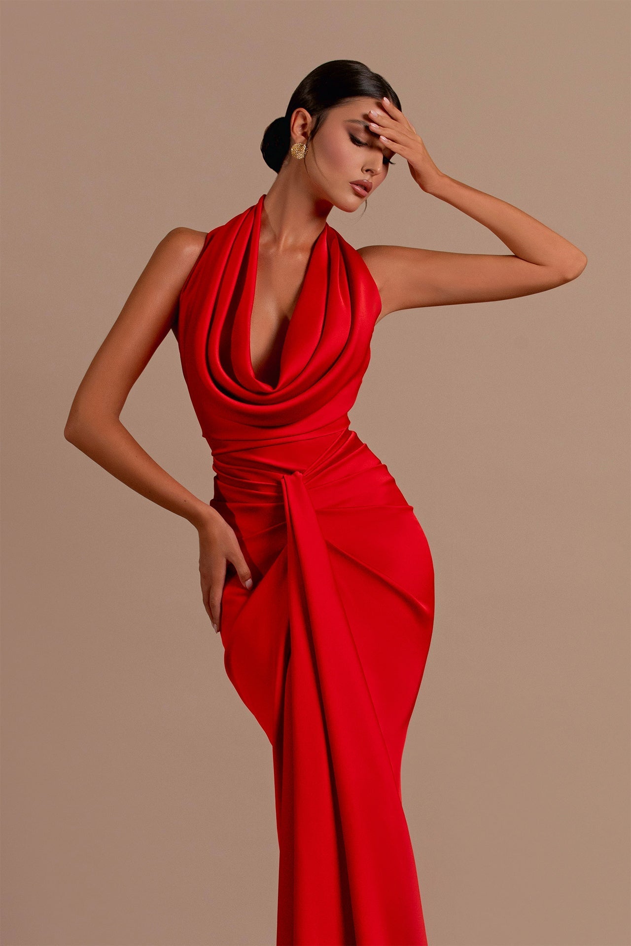 Carmella - Satin Halter Neck Backless Maxi Dress