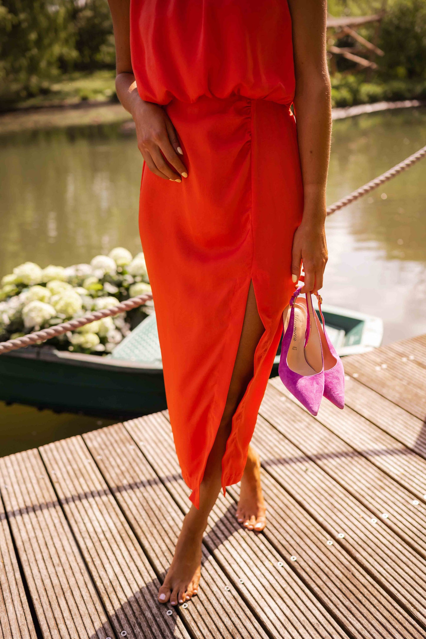 Marilyn - Elegant Summer Midi Dress with a Flowing and Refined Design
