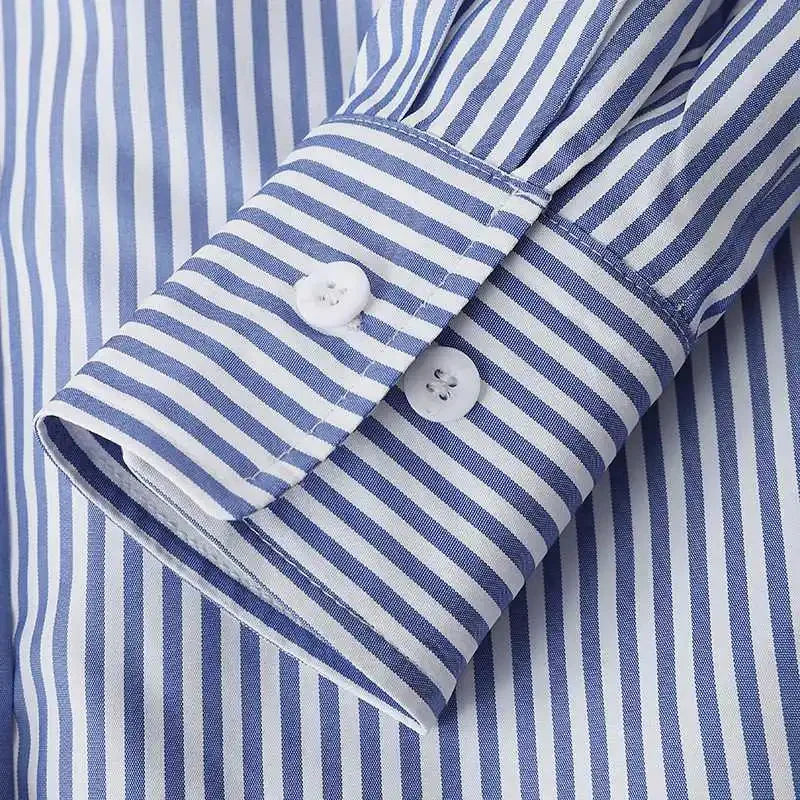 Nera™ | Airy Cotton Blouse – Blue and White Striped