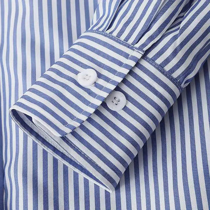 Nera™ | Airy Cotton Blouse – Blue and White Striped