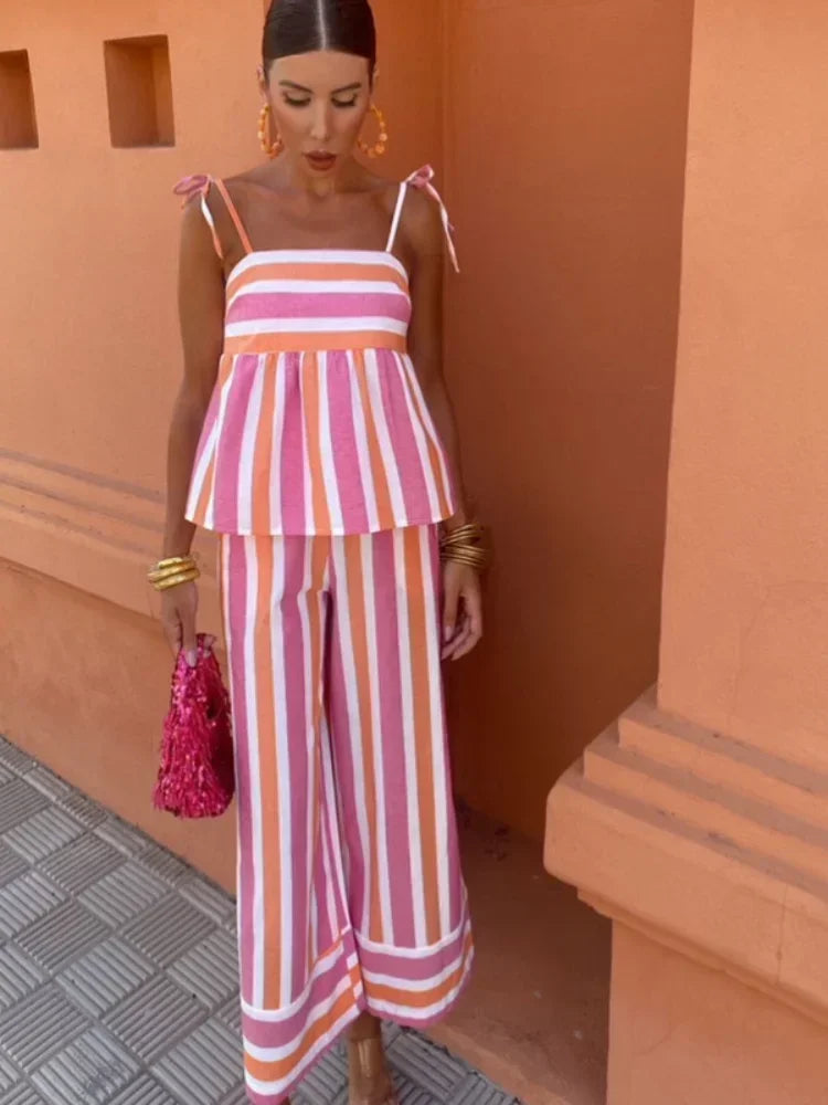 Hanne | Striped Tie-Strap Top Set