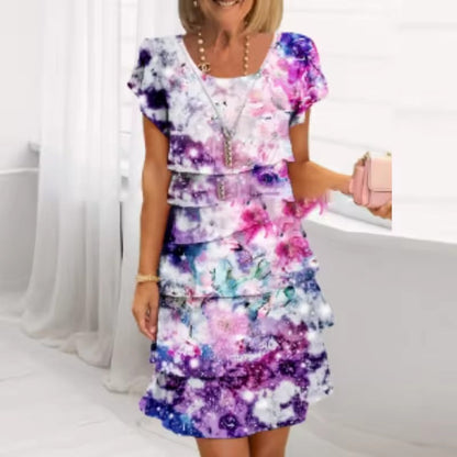 Marilyn - Pleated Floral Ruffle Dress