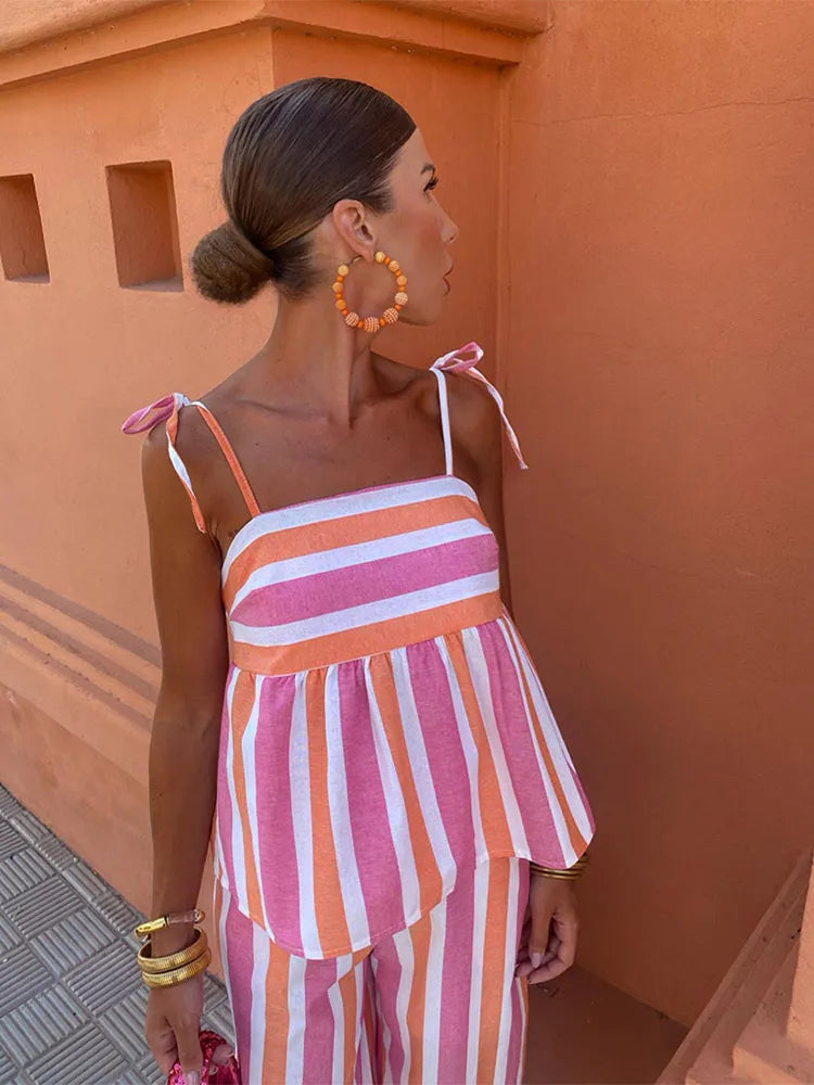 Hanne | Striped Tie-Strap Top Set