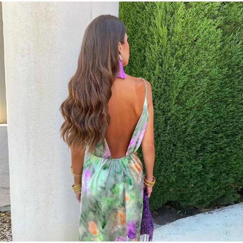 Anisten - Elegant Floral Green Slip Dress