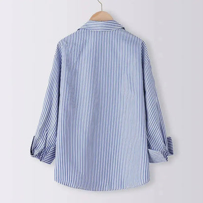 Nera™ | Airy Cotton Blouse – Blue and White Striped