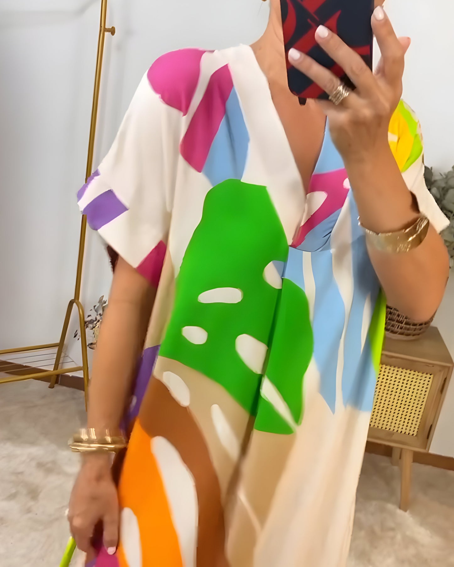 Marilyn - Casual dress with colorful foliage print for a fresh and natural look