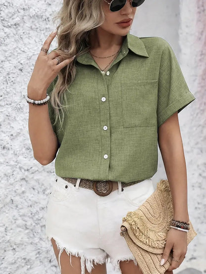 Avina™ | Elegant Short Sleeve Shirt with Pocket