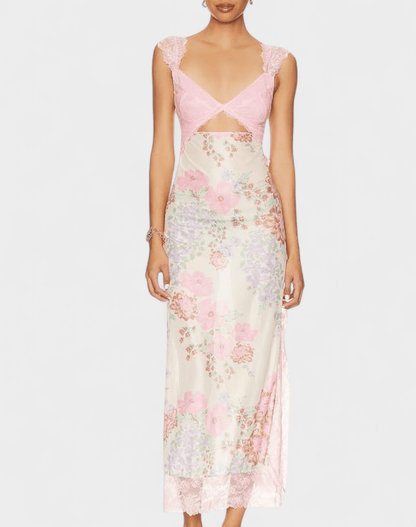 Amara | Lace Patchwork Backless Maxi Dress