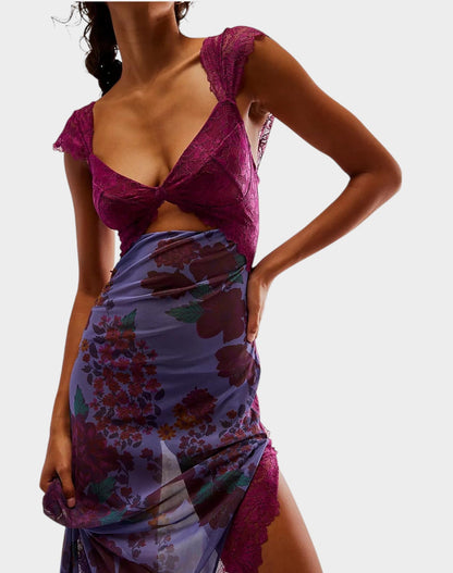 Amara | Lace Patchwork Backless Maxi Dress