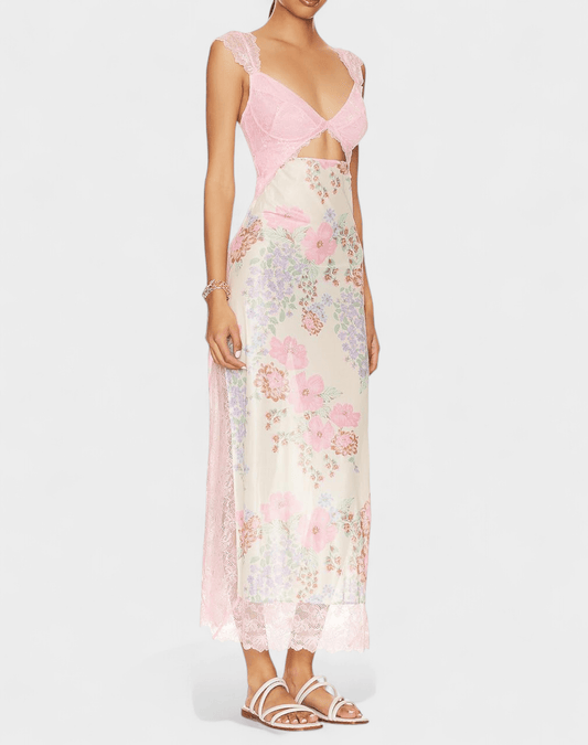 Amara | Lace Patchwork Backless Maxi Dress
