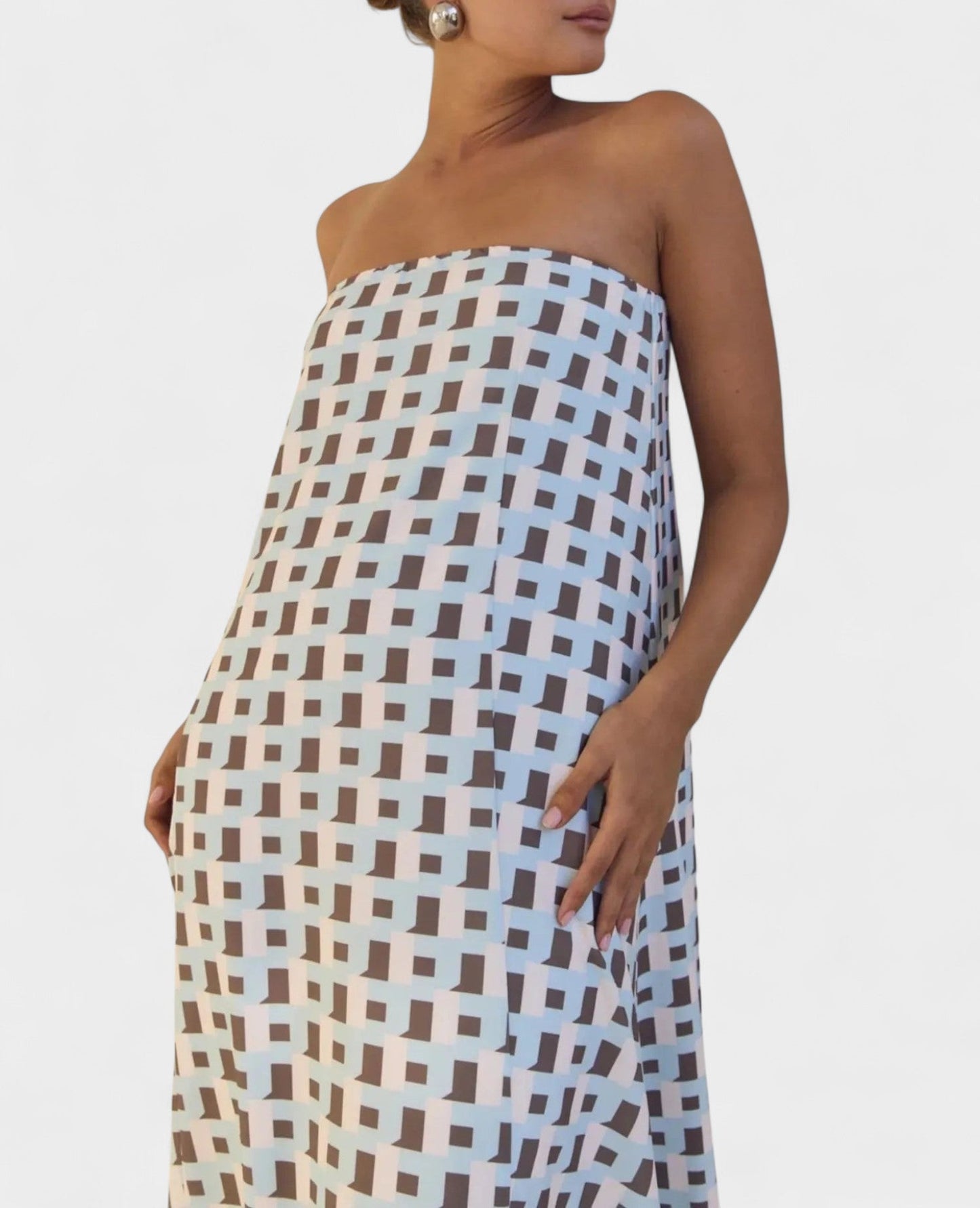 Aria | Geometric Off-Shoulder Maxi Dress