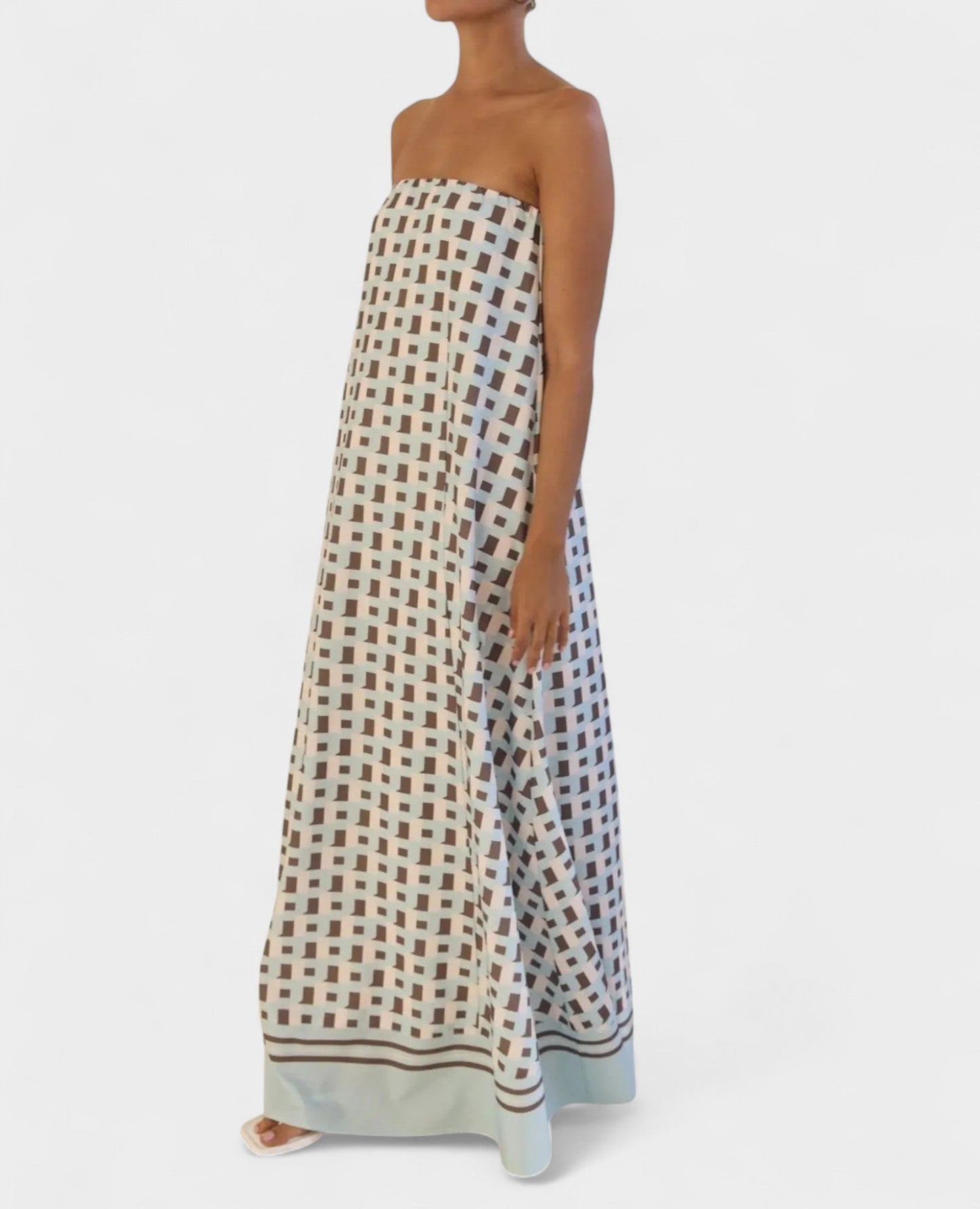 Aria | Geometric Off-Shoulder Maxi Dress