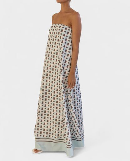 Aria | Geometric Off-Shoulder Maxi Dress