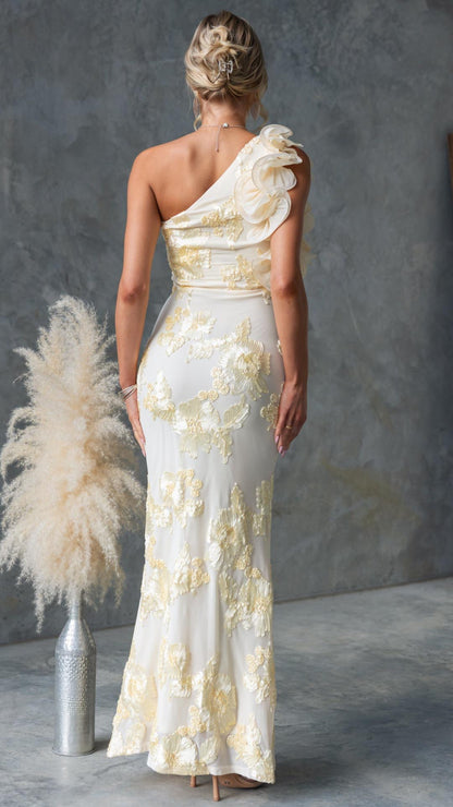Celeste | One-Shoulder Embroidered Mesh Maxi Dress