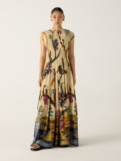 Clara | Pleated Print Maxi Dress
