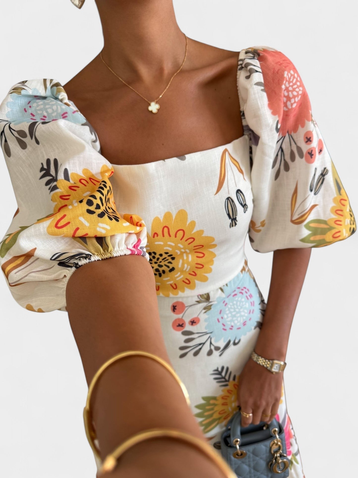 Clara | Square Neck Puff Sleeve Ruffled Dress