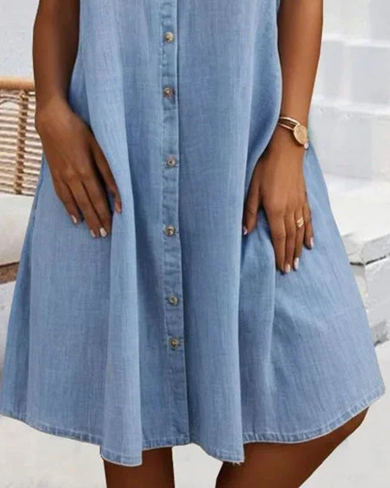 Marilyn - Midi Dress with Lapel Collar and Button