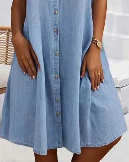 Marilyn - Midi Dress with Lapel Collar and Button