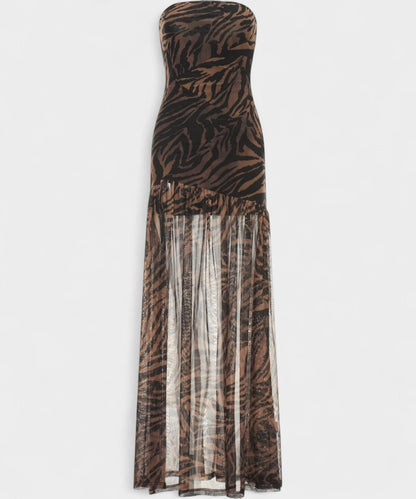 Elena | Strapless Mesh Patchwork Midi Dress