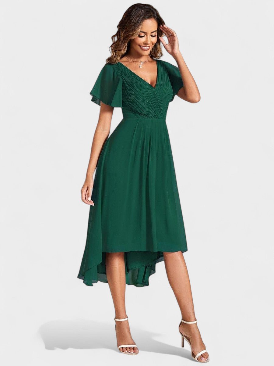 Elena | V-Neck High-Low Chiffon Midi Dress