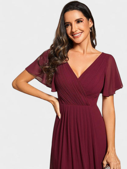 Elena | V-Neck High-Low Chiffon Midi Dress