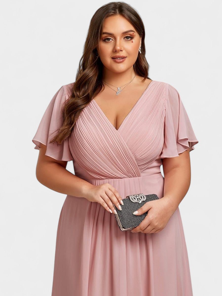 Elena | V-Neck High-Low Chiffon Midi Dress