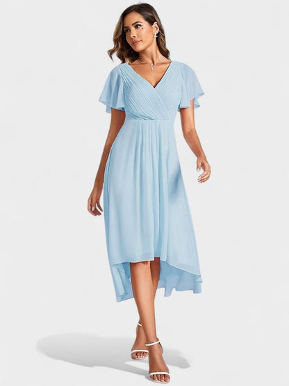 Elena | V-Neck High-Low Chiffon Midi Dress
