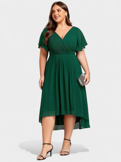 Elena | V-Neck High-Low Chiffon Midi Dress