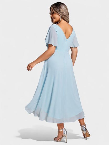 Elena | V-Neck High-Low Chiffon Midi Dress