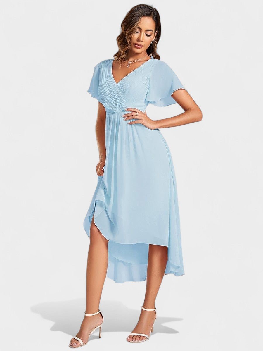 Elena | V-Neck High-Low Chiffon Midi Dress