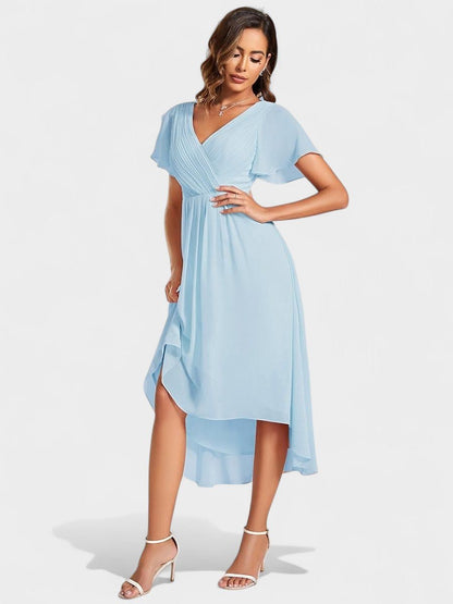 Elena | V-Neck High-Low Chiffon Midi Dress