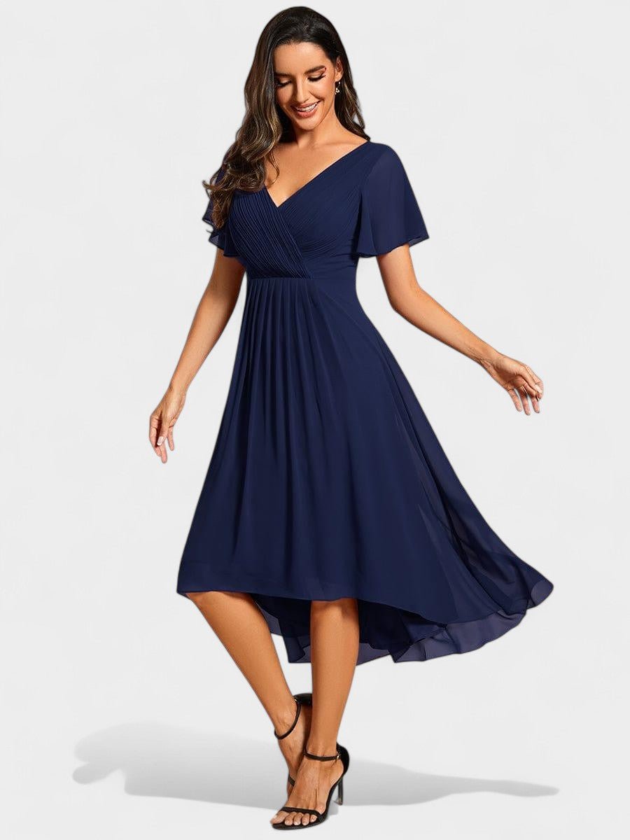 Elena | V-Neck High-Low Chiffon Midi Dress