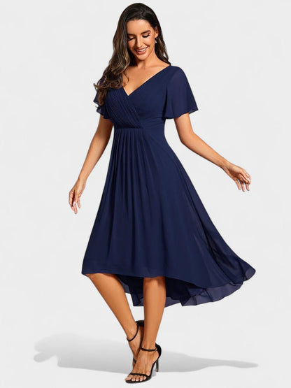 Elena | V-Neck High-Low Chiffon Midi Dress
