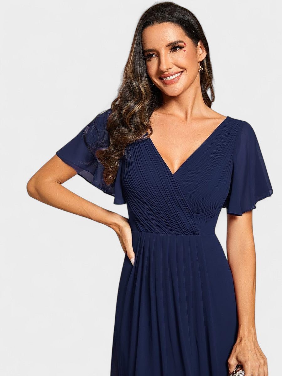 Elena | V-Neck High-Low Chiffon Midi Dress
