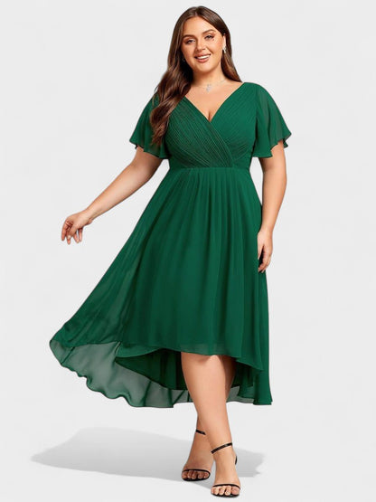 Elena | V-Neck High-Low Chiffon Midi Dress